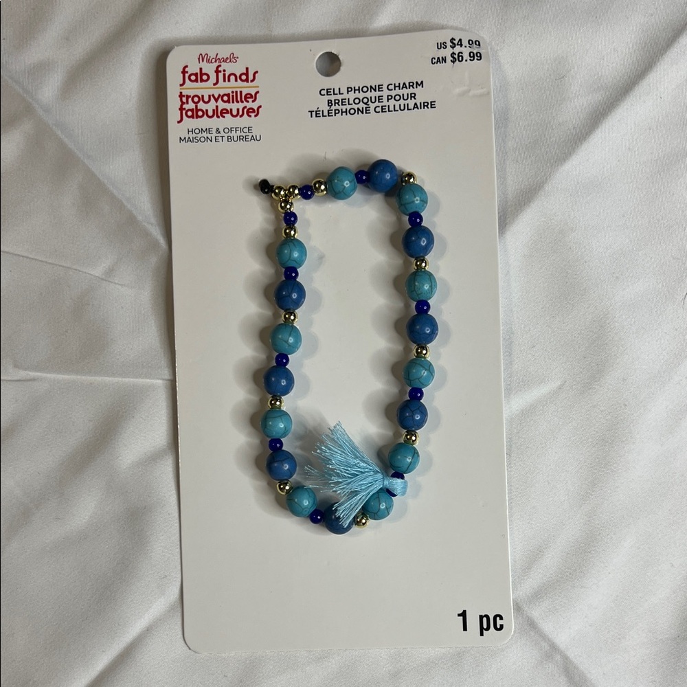 Blue Beaded Cell Phone Charm
